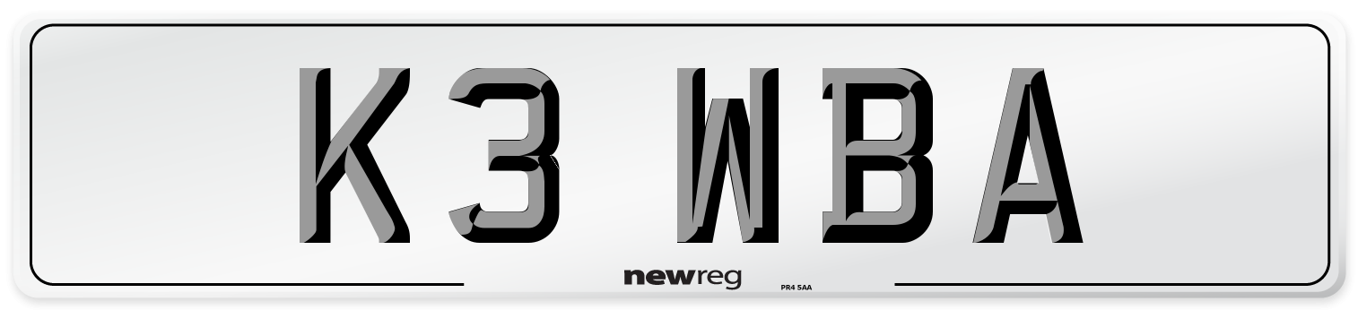 K3 WBA Number Plate from New Reg